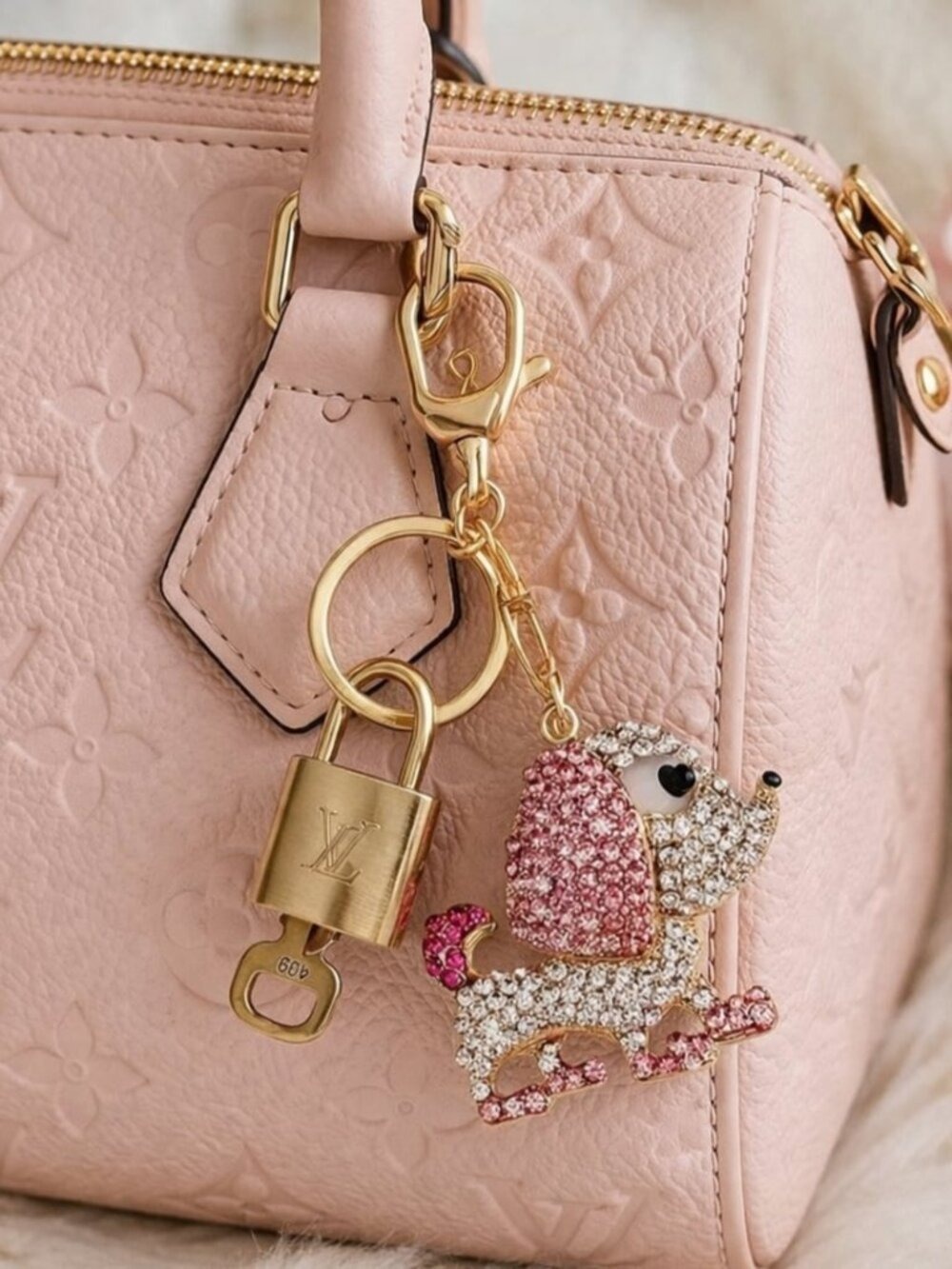 Authentic Louis Vuitton Gold Lock & Key 🔑 Bag Charm w/ Unbranded Dog Charm